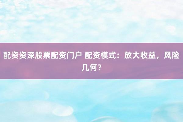 配资资深股票配资门户 配资模式：放大收益，风险几何？