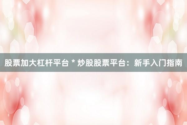 股票加大杠杆平台 * 炒股股票平台：新手入门指南