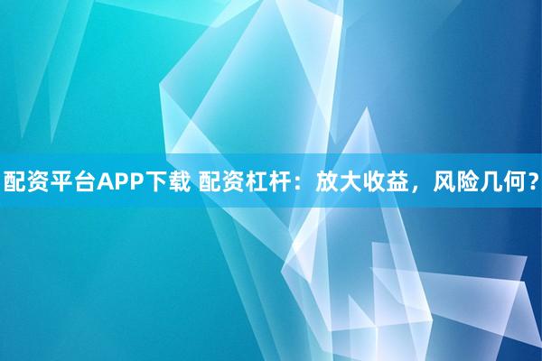 配资平台APP下载 配资杠杆：放大收益，风险几何？
