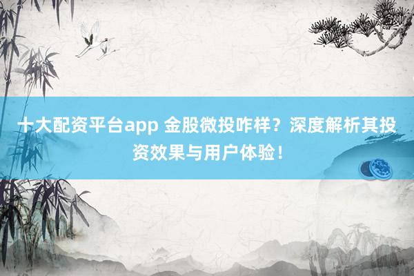 十大配资平台app 金股微投咋样？深度解析其投资效果与用户体验！