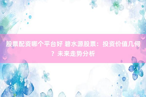 股票配资哪个平台好 碧水源股票：投资价值几何？未来走势分析