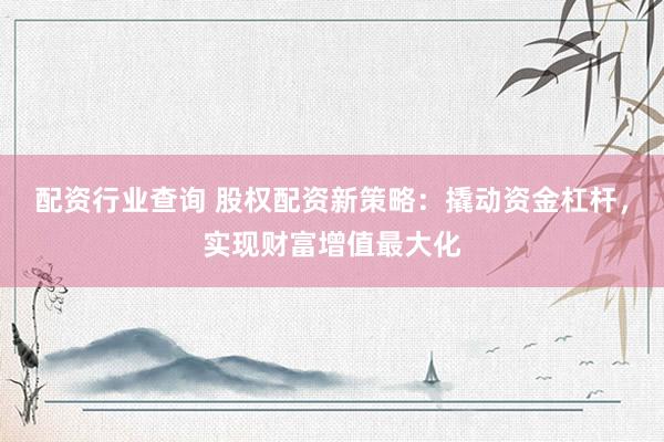 配资行业查询 股权配资新策略：撬动资金杠杆，实现财富增值最大化