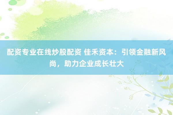 配资专业在线炒股配资 佳禾资本：引领金融新风尚，助力企业成长壮大