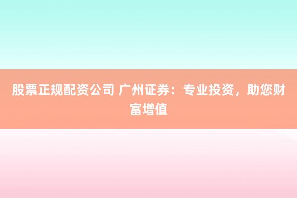 股票正规配资公司 广州证券：专业投资，助您财富增值