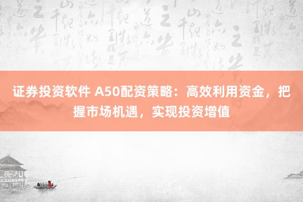 证券投资软件 A50配资策略：高效利用资金，把握市场机遇，实现投资增值