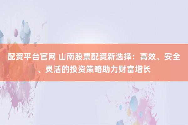 配资平台官网 山南股票配资新选择：高效、安全、灵活的投资策略助力财富增长