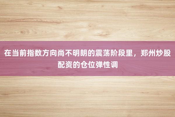 在当前指数方向尚不明朗的震荡阶段里,郑州炒股配资的仓位弹性调