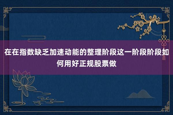 在在指数缺乏加速动能的整理阶段这一阶段阶段如何用好正规股票做