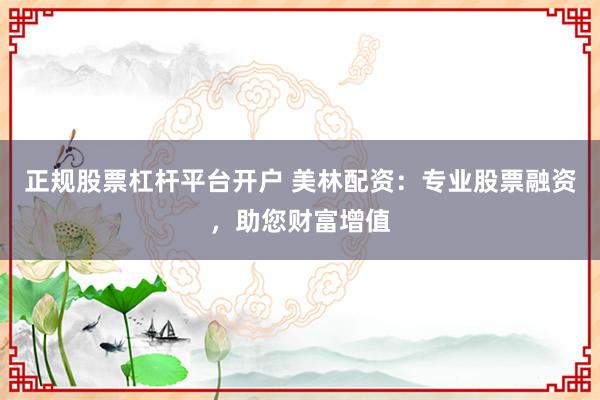 正规股票杠杆平台开户 美林配资：专业股票融资，助您财富增值