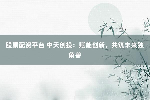 股票配资平台 中天创投：赋能创新，共筑未来独角兽
