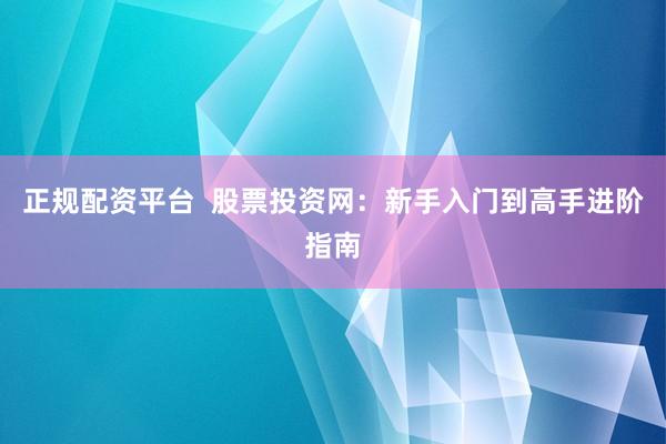 正规配资平台  股票投资网：新手入门到高手进阶指南